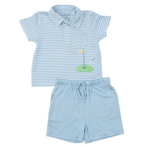 Polo Shirt & Short Set- Dream Blue Stripe