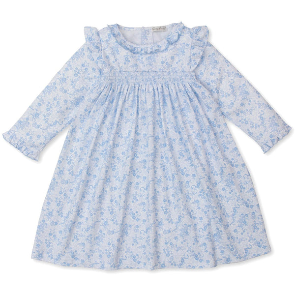 Old English Roses Blue Smocked Dress