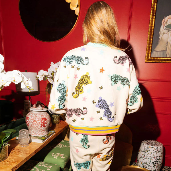 Beige Multi Crawling Tiger & Star Sweatshirt- (Women's)