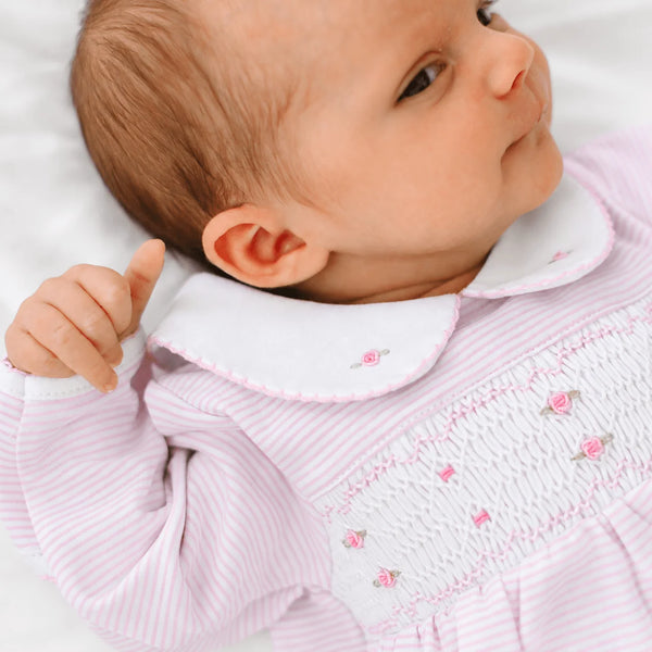 Anna Smocked Collared Footie- Pink