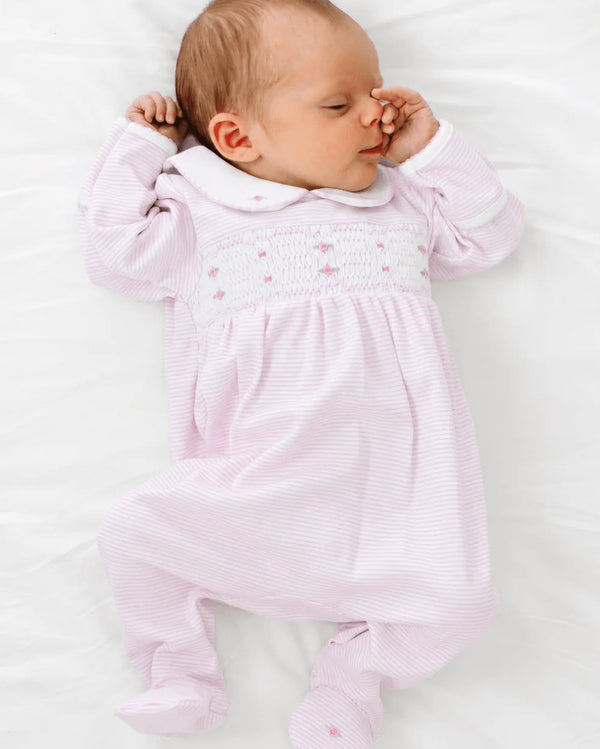 Anna Smocked Collared Footie- Pink