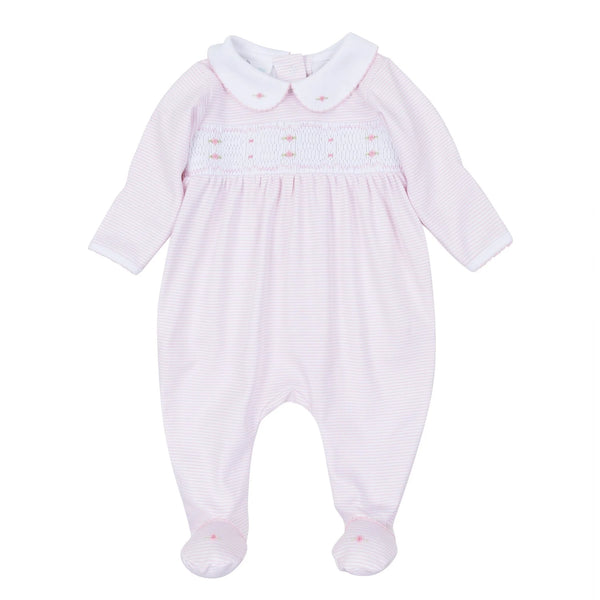 Anna Smocked Collared Footie- Pink
