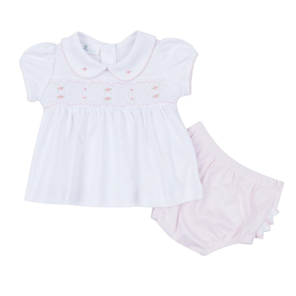 Anna Smocked Ruffle S/S Diaper Set- Pink