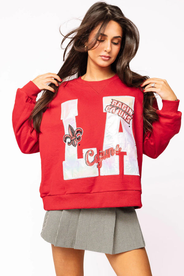 Licensed ULL Metallic Word W/ Icons Sweatshirt-(Women's)