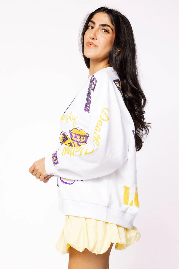 Licensed LSU Big Icons Scattered All Over Sweatshirt- (Women's)