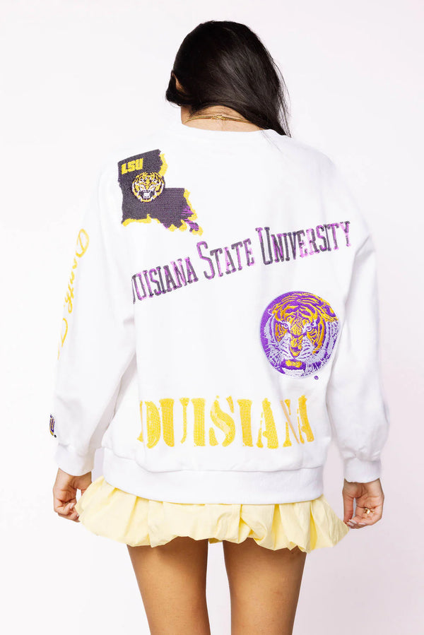 Licensed LSU Big Icons Scattered All Over Sweatshirt- (Women's)