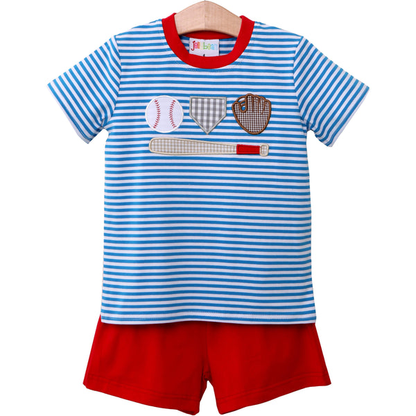 Home Run Baseball Applique Short Set