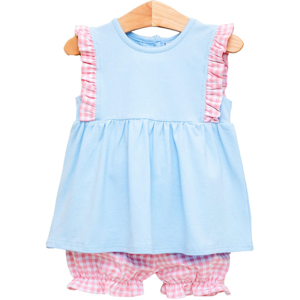 Evie Bloomer Set - Light Blue and Pink Gingham