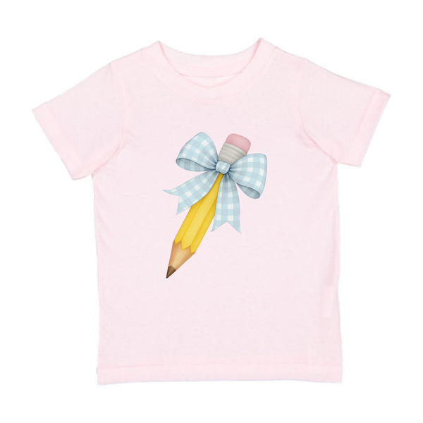 Blue Plaid Pencil Bow T-Shirt