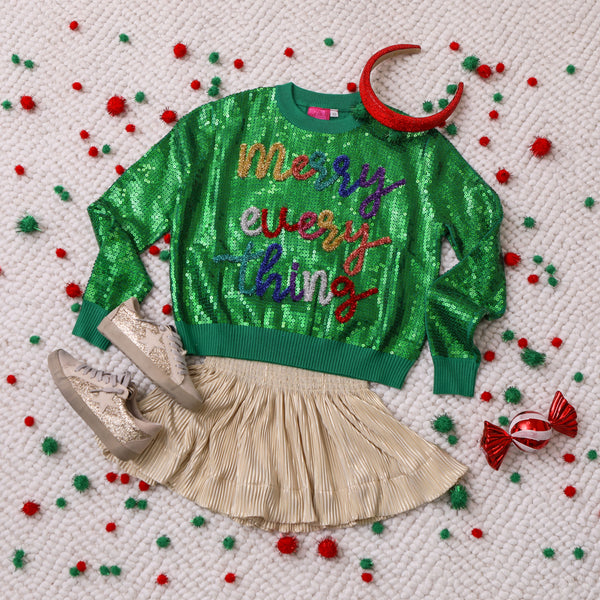 Green Full Sequin Merry Everything Sweater