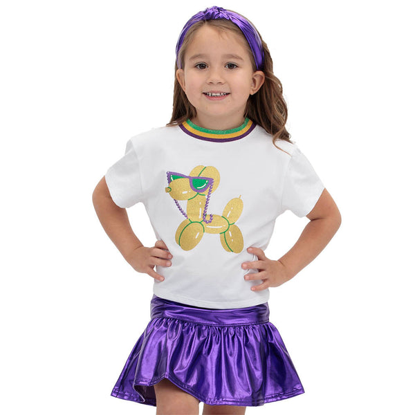 Mardi Gras Glitter Balloon Dog Boxy T