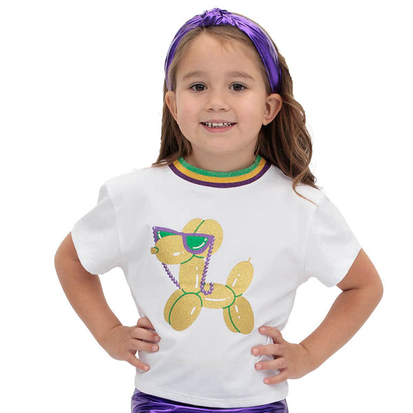 Mardi Gras Glitter Balloon Dog Boxy T