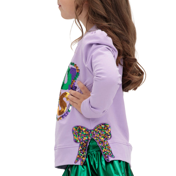 Mardi Gras Beads & Bow Sequin Holly Shirt