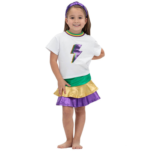 Mardi Gras Lightning Bolt Sequin Ringer Boxy T