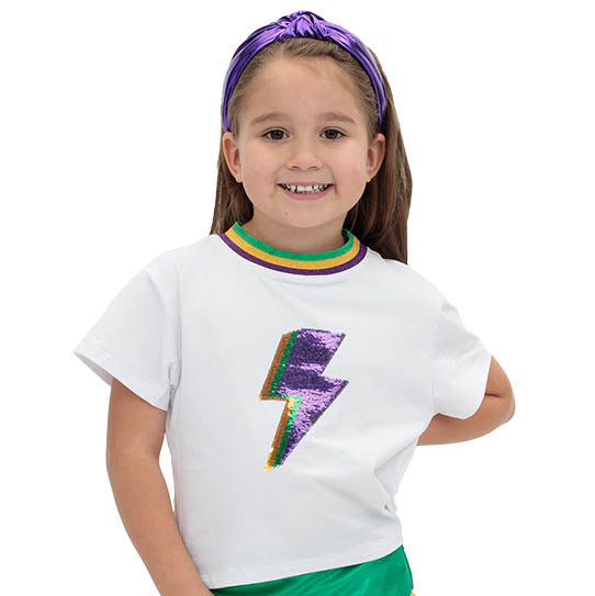 Mardi Gras Lightning Bolt Sequin Ringer Boxy T