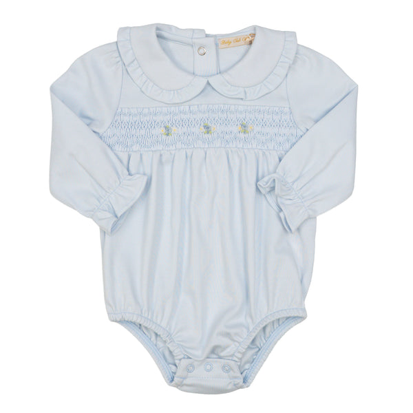 Smocked Collared Bubble- Light Blue