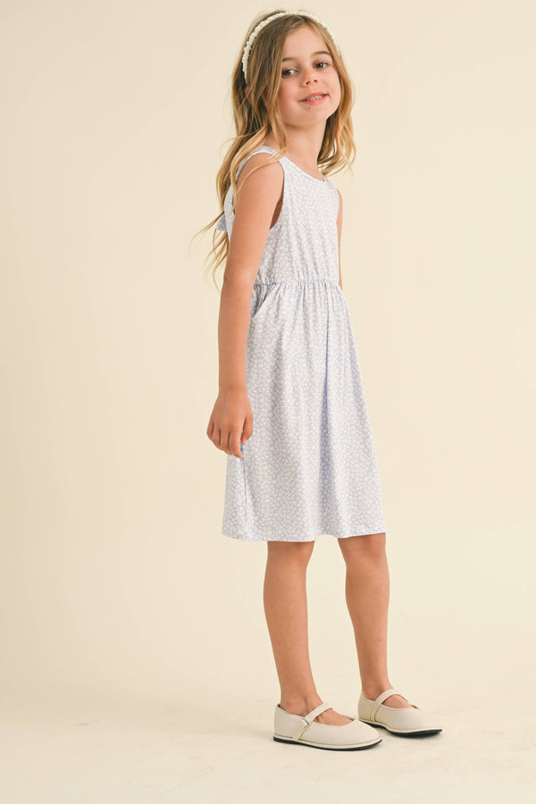 Sleeveless Tie Back Dress- Blue Floral