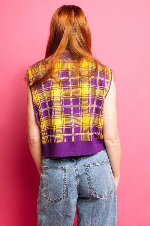 Purple Gold Plaid LSU Tiger Sweater Vest- (Women's)