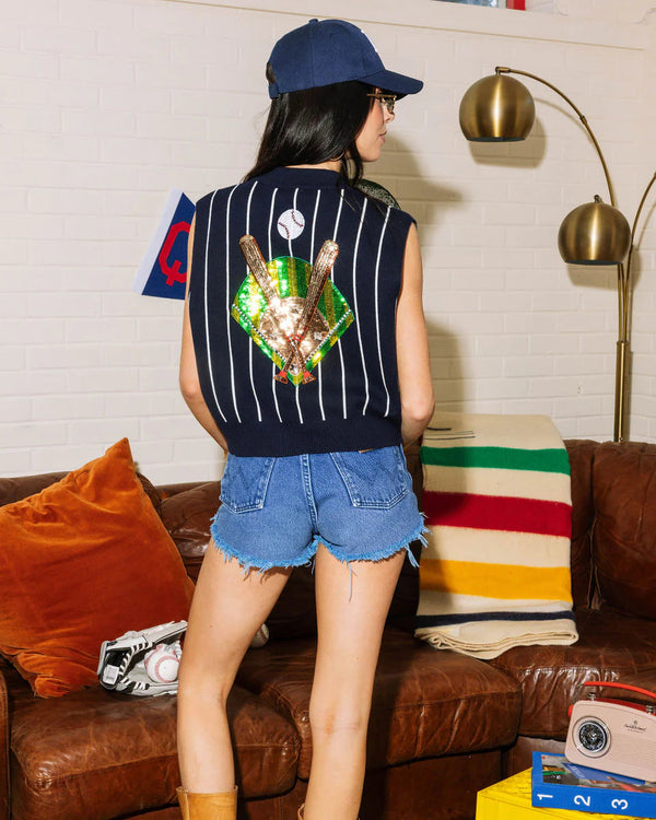 Navy & White Stripe 'Batter Up' Sweater Vest- (Women's)