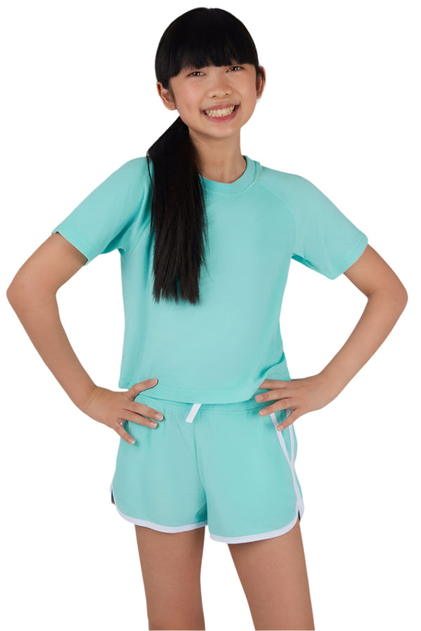 Towel Terry Raglan Short Set- Aqua Splash