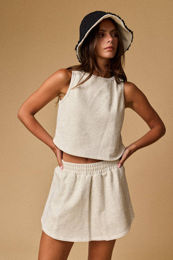 Kailee Terry Knit Tennis Skort Set- White Melange
