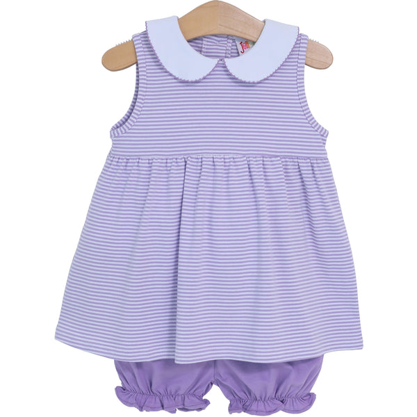 Charlotte Sleeveless Bloomer Set- Lavender Stripe
