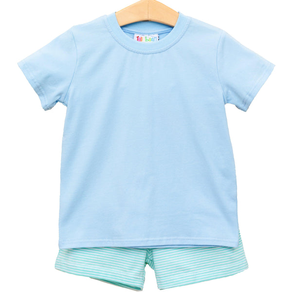 Drew Short Set- Light Blue with Mint Stripe