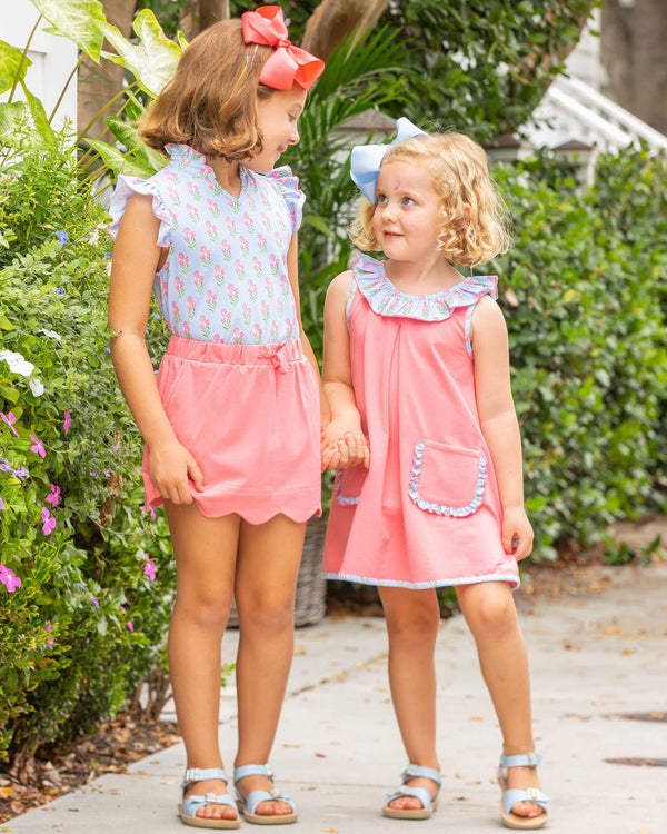 Coral Bouquet Ruffle Neck Top