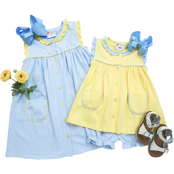 Harper Dress- Blue Stripe with Yellow