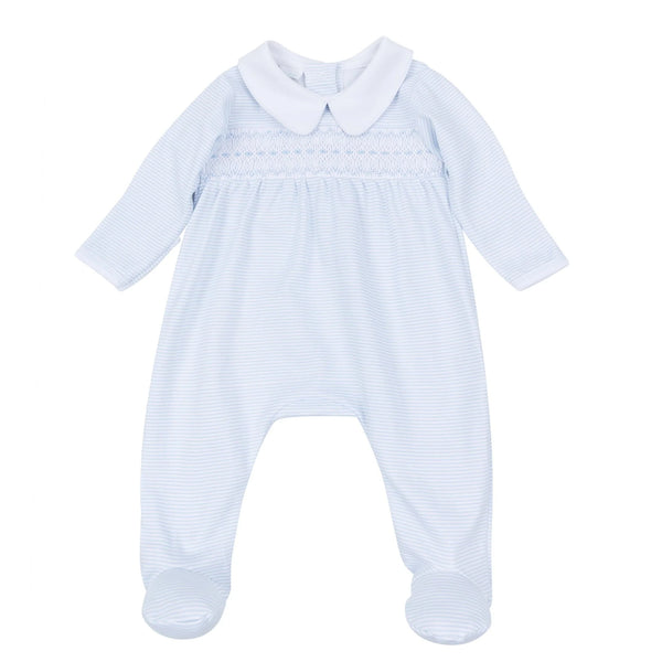 Benjamin Smocked Collared Footie- Light Blue