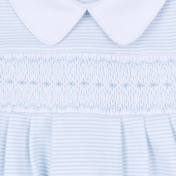 Benjamin Smocked Collared S/S Bubble- Light Blue