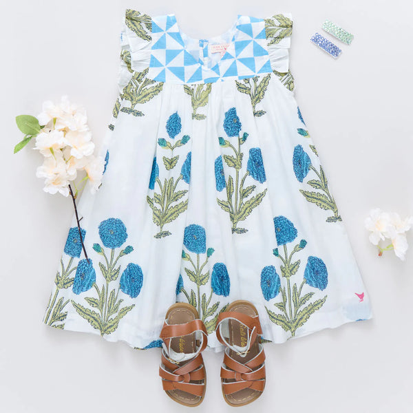 Courtney Dress- Blue Oversized Dandelion