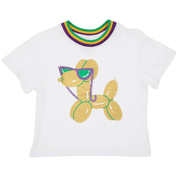 Mardi Gras Glitter Balloon Dog Boxy T