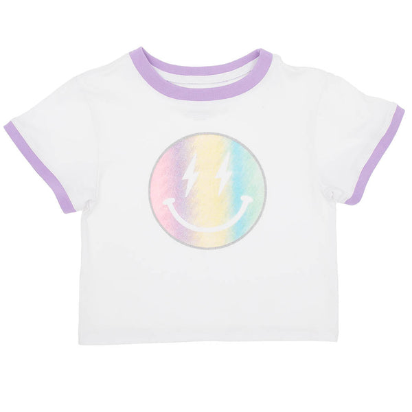 Glitter Rainbow Smiley Ringer Boxy T