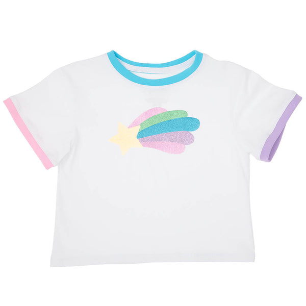 Glitter Rainbow Star Ringer Boxy T