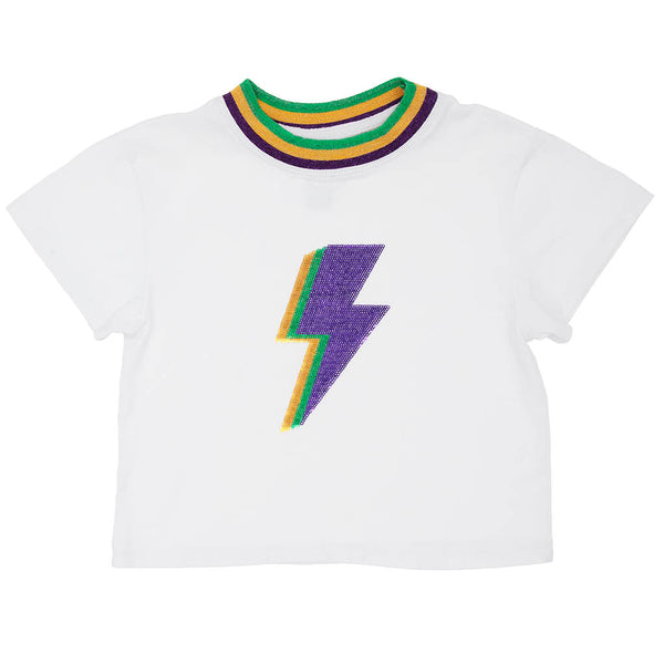 Mardi Gras Lightning Bolt Sequin Ringer Boxy T