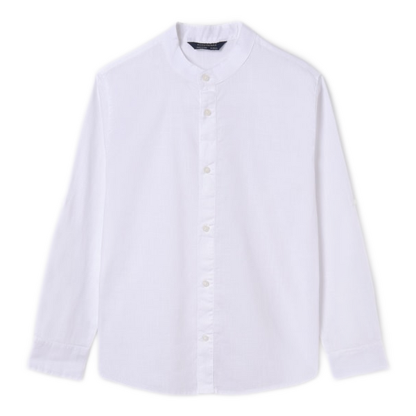 L/S Mao Collar Shirt- White