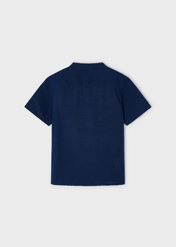S/S Linen Mao Collar Shirt- Navy