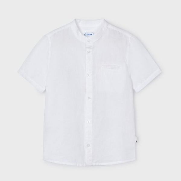 S/S Linen Mao Collar Shirt- White