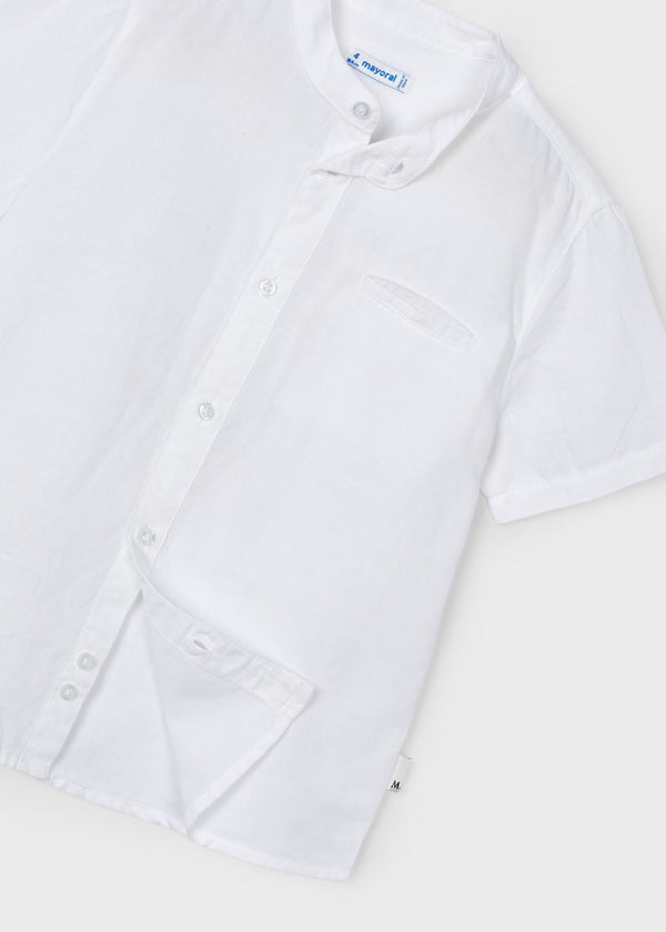 S/S Linen Mao Collar Shirt- White