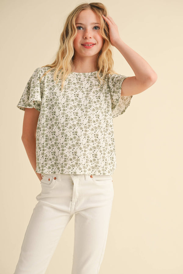 Round Neck Flutter Sleeve Boxy Top