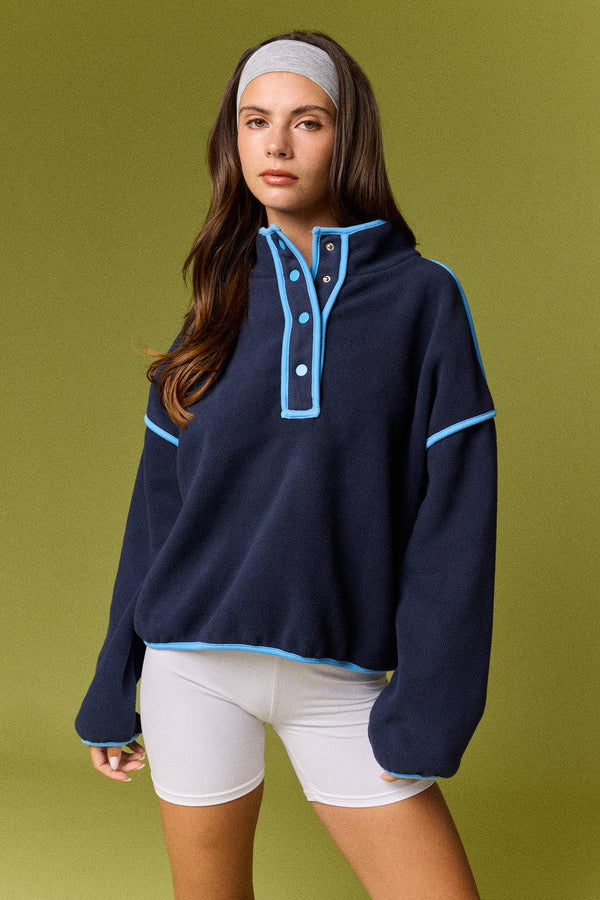 Brooke Varsity Fleece Pullover- Navy