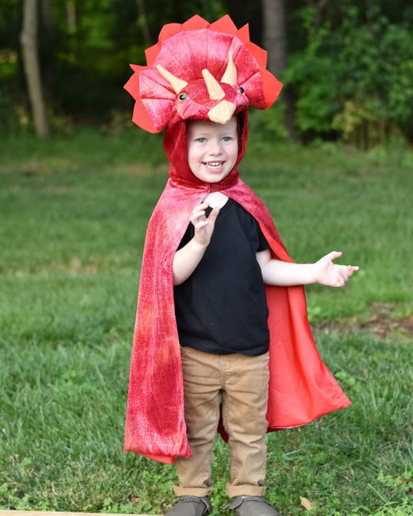 Triceratops Hooded Cape- Red