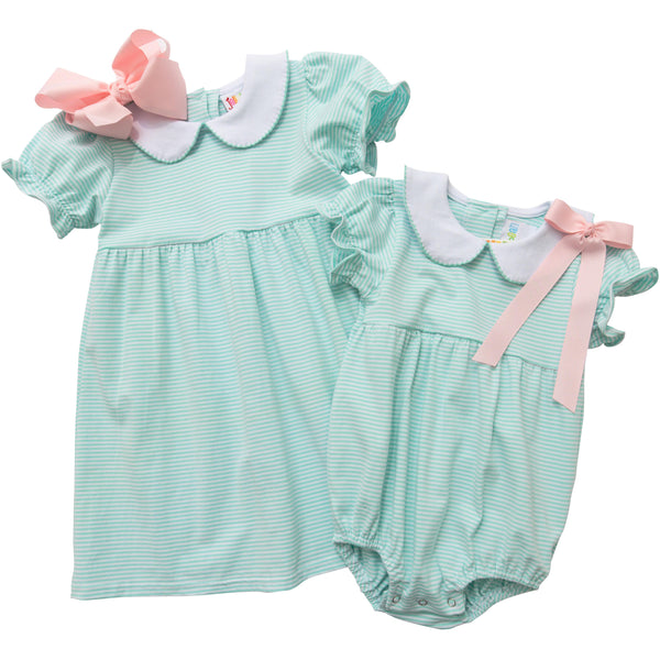 Charlotte Dress- Mint Stripe
