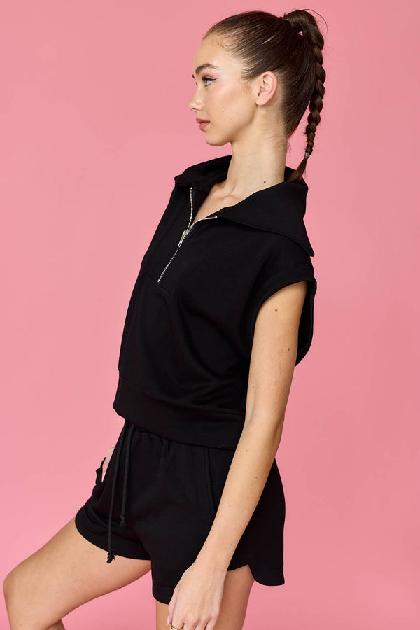 Blake Half Zip Shorts Set- Black (Women's)