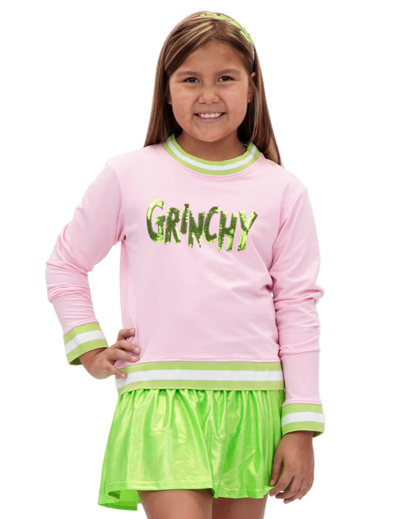 Grinchy in Sequin Crew Sweatshirt- Pink