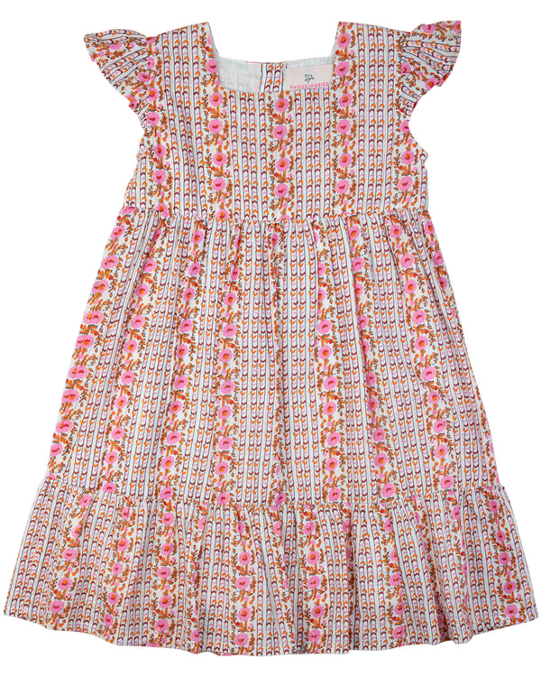 Pink & Red Floral Dress with Gold Lurex
