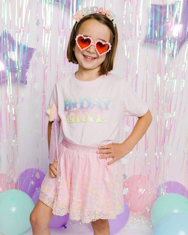 Pastel Rainbow B-DAY GIRL Patch T-Shirt