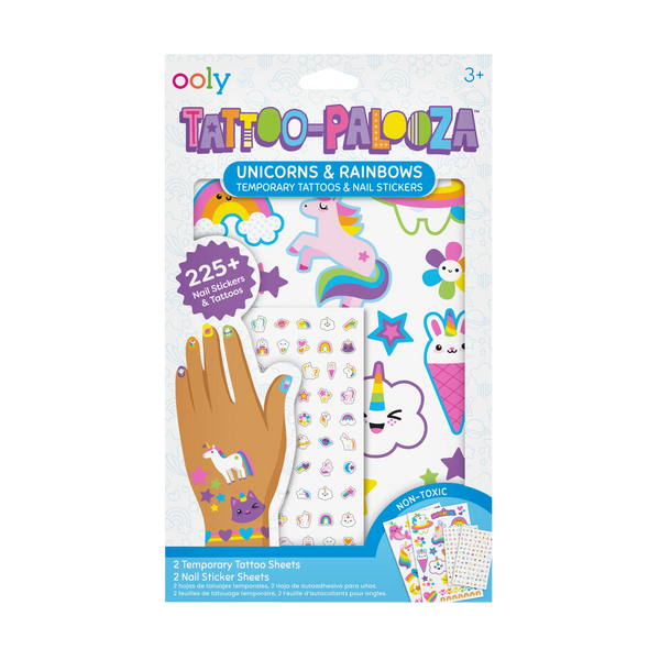 Tattoo Palooza: Temporary Tattoos & Nail Stickers- Unicorns & Rainbows (4 Sheet Set)
