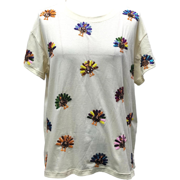 Beige Multi Scattered Turkey Tee- Women's